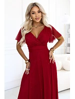 635-10 MELANIA – dlhé lesklé svadobné šaty s výstrihom a krátkymi rukávmi – svetlo vínová 635-10 MELANIA – dlhé lesklé svadobné šaty s výstrihom a krátkymi rukávmi – svetlo vínová