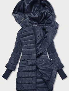 Dámska bunda s pletenými rebrovanými lemami tmavomodrá (P22-6637-99)