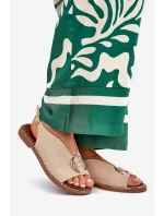 Płaskie Eleganckie Sandały Z Ozdobą Beżowe Iseliria