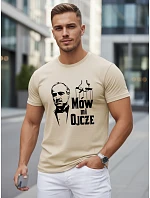 Pánske klasické bavlnené tričko s potlačou béžová FashionStreet NX5145R