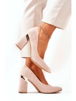 Zamszowe Czółenka Lewski 3117 Beżowe