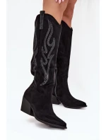 Kozaki Kowbojki Damskie Ze Zdobieniem Na Słupku Czarne Jovina