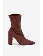 Botki Damskie Na Słupku Z Przeszyciami Brązowe Rosivelle