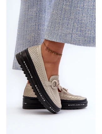 Dámske mokasíny na platforme z lesklej kože so zlatým zdobením S.Barski