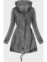 Dlhá čierna dámska džínsová bunda s kapucňou (C122-H)