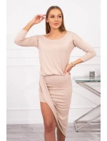 Asymetrické šaty, 3/4 rukávy, béžová farba