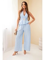 Dámsky viskózový uzlíkový top a nohavice so širokými nohavicami modré Dámsky viskózový uzlíkový top a nohavice so širokými nohavicami modré