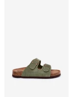 Zamszowe Klapki Damskie Z Klamrami Big Star RR274A393 Zielone Zamszowe Klapki Damskie Z Klamrami Big Star RR274A393 Zielone