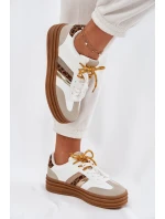 Sneakersy Damskie Na Platformie Z Podwójnym Sznurowaniem Panterka Białe Niteria