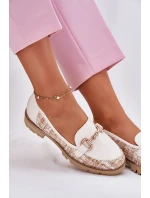 Skórzane Mokasyny Damskie Ze Złotym Detalem Laura Messi 2938 Jasnobeżowe