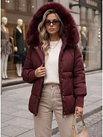Dámska zimná prešívaná bunda s kapucňou, bordová, FashionStreet TY6003