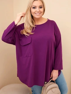 Dámska blúzka Plus Size s bavlnou, vreckom a vyhrnutými rukávmi tmavo fialová