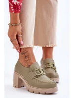 Eleganckie Półbuty Na Słupku Z Ozdobą Zielone Lemar Harmell