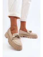 Skórzane Mokasyny Damskie Z Ozdobą Laura Messi 2780 Beżowe