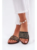 Klapki Damskie Na Płaskim Obcasie Ze Zdobieniem Czarne Dorfedi