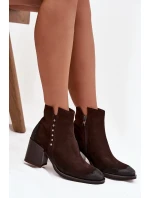 Botki Damskie Z Naturalnego Zamszu Na Słupku Zazoo 1136 Czekoladowe