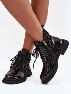 Lakierowane Botki Damskie Ocieplane D&A CR52-613 Czarne