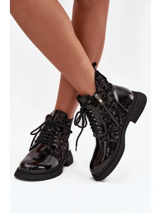 Lakierowane Botki Damskie Ocieplane D&A CR52-613 Czarne