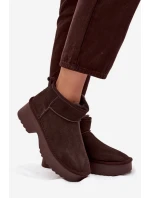 Śniegowce Damskie Z Naturalnego Zamszu Ocieplane Futerkiem Czekoladowe Milora