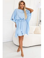 287-43 SOFIA Motýlie šaty so zaväzovaním v páse - svetlomodré
