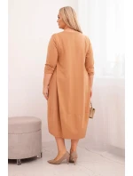 Dámske bavlnené šaty v nadmernej veľkosti s otočenými rukávmi a vreckami Camel