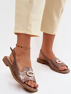 Dámské sandály Ploché s Ozdobou S.Barski KV61-6040 Hnědé