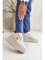 Sneakersy Buty Sportowe Damskie Ocieplane Na Masywnej Podeszwie Beżowe Verissha