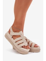 Sandały Damskie Na Platformie Eko Zamszowe Beżowe Filisenia