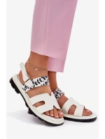 Skórzane Sandały Damskie Na Płaskim Obcasie Panterka Vinceza 66780 Beżowe