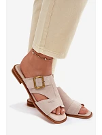 Dámske semišové topánky na plochom podpätku s prackou Big Star TT274476 Beige Dámske semišové topánky na plochom podpätku s prackou Big Star TT274476 Beige