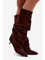 Zmačkané čižmy Kitten Heel Slip-on zo semišu, hnedé, Lowen
