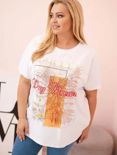 Dámska bavlnená blúzka v nadmernej veľkosti s potlačou "Day Dream" White + Orange