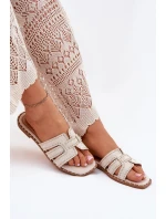 Zdobione Klapki Na Płaskim Obcasie Beżowe Anniles