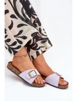 Klapki Damskie Z Klamrą Na Korkowej Platformie Liliowe Zavira