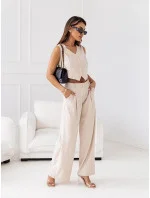 Elegantná súprava krátkej vesty a širokých nohavíc v béžovej farbe (VE90) Elegantná súprava krátkej vesty a širokých nohavíc v béžovej farbe (VE90)