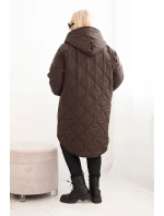 Dámske Plus veľkosť zimná bunda prešívané s kapucňou Brown Dámske Plus veľkosť zimná bunda prešívané s kapucňou Brown
