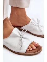 Zazoo 2659 Skórzane Klapki Damskie Srebrne