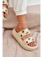 Piankowe Klapki Damskie Z Przypinkami Beżowe Ravanala