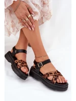 Sandały Damskie Na Platformie W Panterkę Brązowe Gevinniser