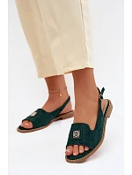 Dámské sandály na ploché podrážce s ozdobným detailem S.Barski KV61-6015 Zelené
