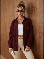 Dámska oversize košeľová bunda z kordovej látky, vínová, FashionStreet TY6055 Dámska oversize košeľová bunda z kordovej látky, vínová, FashionStreet TY6055