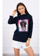American Girl grafická blúzka námornícka modrá S/M - L/XL