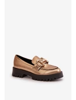 Damskie Skórzane Mokasyny Z Ozdobą CheBello 4369 Złote