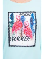 Blúzka s 3D grafikou plameniaka v mätovej farbe