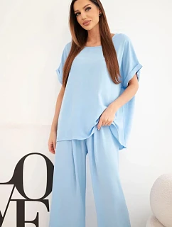 Dámske Plus veľkosť blúzka a široké nohavice Set Blue