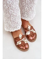 Klapki Z Ozdobą Skóra Naturalna Zazoo 3574/Z Camel