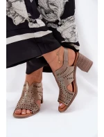 Ażurowe Sandały Damskie Na Słupku Złote Tosine
