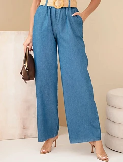 Dámske džínsy so širokými nohavicami a opaskom denim