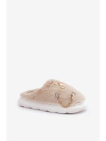 Futrzane Kapcie Z Przypinkami Beżowe Ivelfedi