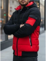 Pánska červeno-čierna zimná bunda s kapucňou FashionStreet TX5099 Pánska červeno-čierna zimná bunda s kapucňou FashionStreet TX5099